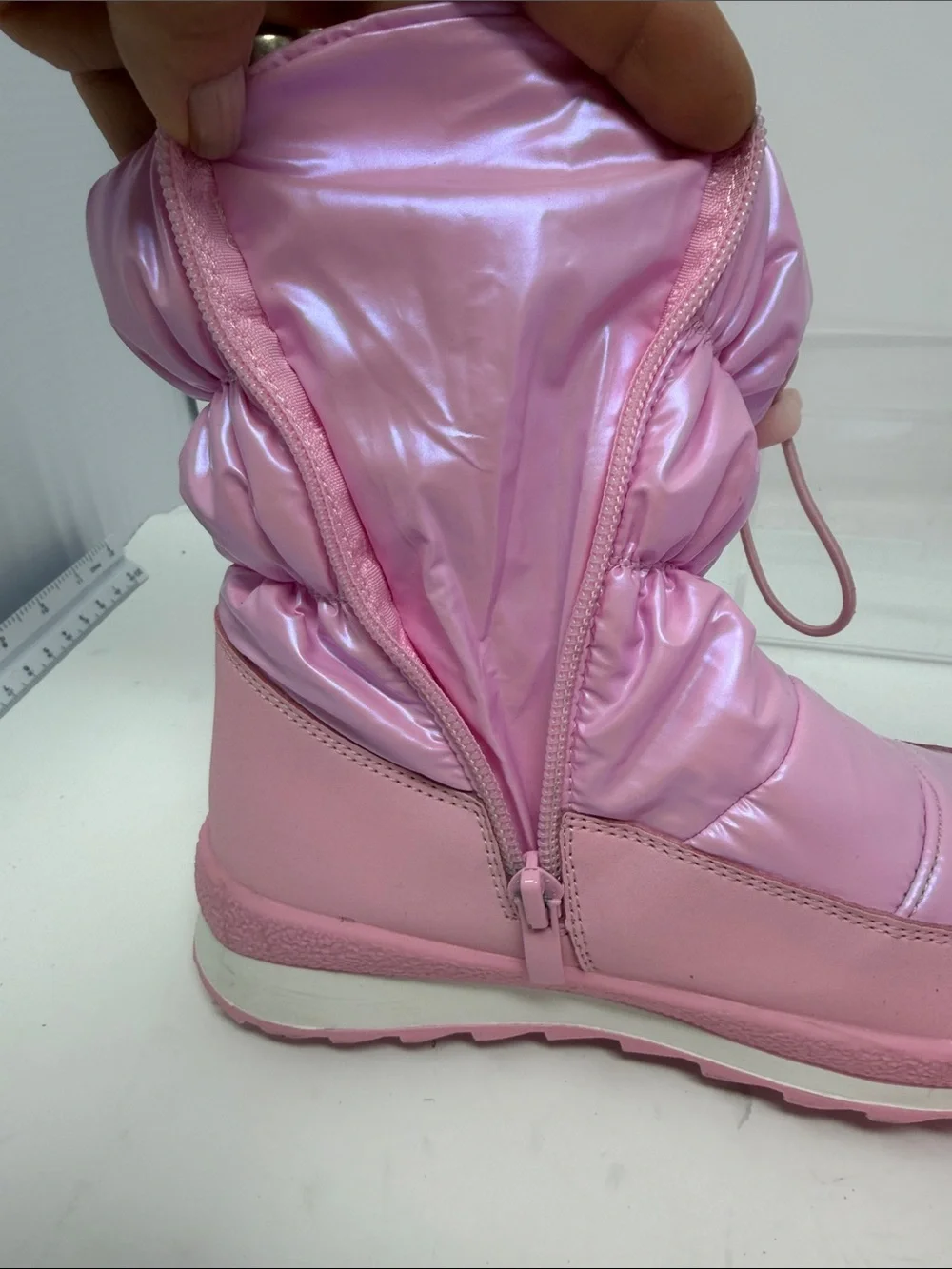 K Kom-Forme Pink Girls Puffy Insulated Snow Boots with Drawcord Size 13